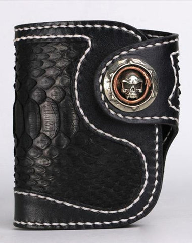 Handmade Leather billfold Mens Chain Biker Wallet Cool Boa Skin Wallet With Chain Wallets for Men