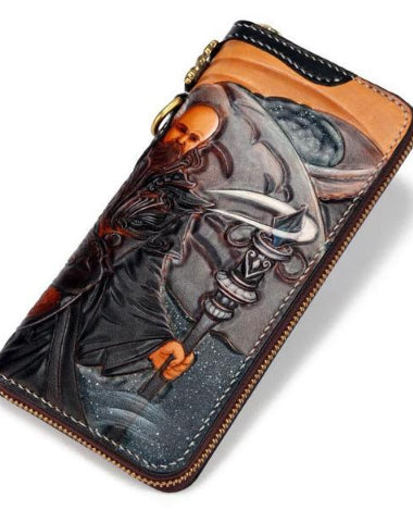 Handmade Leather Taming Dragon Mage Mens Chain Biker Wallet Cool Leather Wallet With Chain Wallets for Men