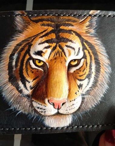 Handmade Leather Tiger Tooled Mens billfold Wallet Cool Leather Wallet Slim Wallet for Men