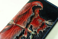 Handmade Long leather wallet men death angle tooled carved long wallet for him - EverHandmade