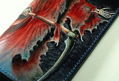 Handmade Long leather wallet men death angle tooled carved long wallet for him - EverHandmade