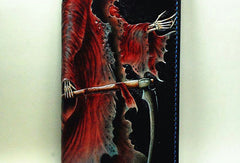 Handmade Long leather wallet men death angle tooled carved long wallet for him