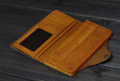 Handmade Men long leather wallet men multi cards vintage tan black wine wallet for him