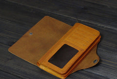 Handmade Men long leather wallet men multi cards vintage tan black wine wallet for him