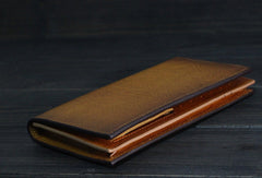 Handmade Men long leather wallet men vintage coffee brown black tan wallet for him