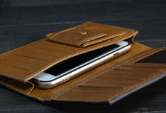 Handmade Men long leather wallet men vintage coffee brown black tan wallet for him