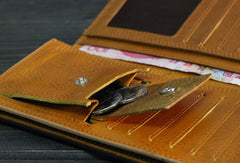 Handmade Men long leather wallet men vintage coffee brown black tan wallet for him