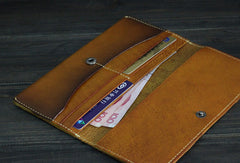 Handmade Men long leather wallet men vintage brown coffee tan wine wallet for him - EverHandmade