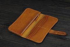 Handmade Men long leather wallet men vintage tan brown coffee wallet for him