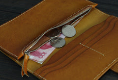 Handmade Men long leather wallet men vintage tan brown coffee wallet for him