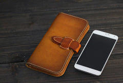 Handmade Men long leather wallet men vintage tan brown coffee wallet for him