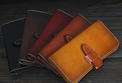 Handmade Men long leather wallet men vintage tan brown coffee wallet for him