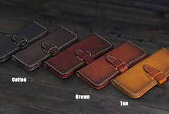 Handmade Men long leather wallet men vintage tan brown coffee wallet for him