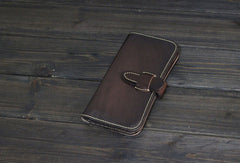 Handmade Men long leather wallet men vintage tan brown coffee wallet for him