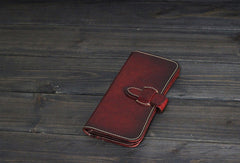 Handmade Men long leather wallet men vintage tan brown coffee wallet for him