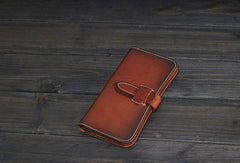 Handmade Men long leather wallet men vintage tan brown coffee wallet for him