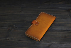 Handmade Men long leather wallet men vintage tan brown coffee wallet for him