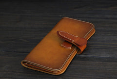Handmade Men long leather wallet men vintage tan brown coffee wallet for him