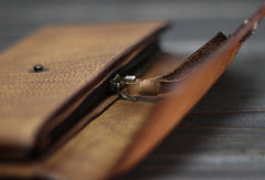 Handmade Men long leather wallet men multi cards vintage gray brown wallet for him
