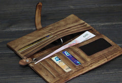 Handmade vintage Mens long leather wallet men multi card brown wallet for men - EverHandmade