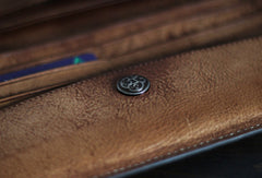 Handmade Mens long leather wallet multi card slots vintage brown gray wallet for men