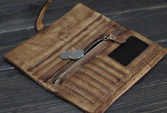 Handmade vintage Mens long leather wallet men multi card brown wallet for men - EverHandmade