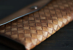 Handmade Mens long leather wallet multi card slots vintage brown gray wallet for men