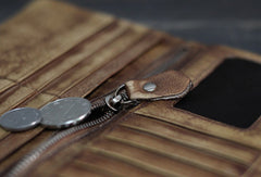 Handmade vintage Mens long leather wallet men multi card brown wallet for men - EverHandmade