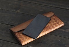 Handmade Mens long leather wallet multi card slots vintage brown gray wallet for men