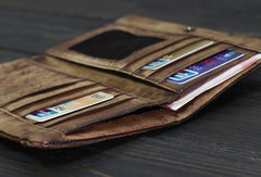 Handmade Men long leather wallet clutch men vintage gray brown wallet for him