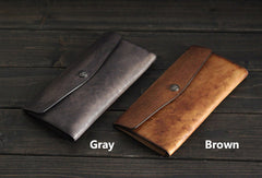 Vintage Men long leather wallet men multi card slots vintage brown wallet for him