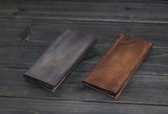 Handmade Mens long leather wallet men multi card vintage brown wallet for men