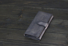 Handmade Men long leather wallet men card slots vintage brown gray wallet for him