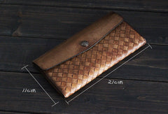 Handmade Mens long leather wallet multi card slots vintage brown gray wallet for men