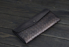 Handmade Mens long leather wallet multi card slots vintage brown gray wallet for men