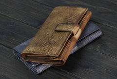 Handmade Men long leather wallet men card slots vintage brown gray wallet for him