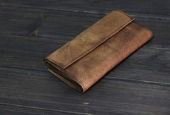 Handmade Men long leather wallet men card slots vintage brown gray wallet for him
