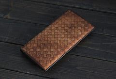 Handmade Mens long leather wallet multi card slots vintage brown gray wallet for men