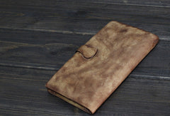 Handmade vintage Mens long leather wallet men multi card brown wallet for men