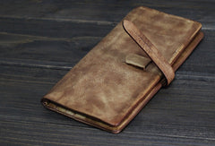 Handmade vintage Mens long leather wallet men multi card brown wallet for men - EverHandmade