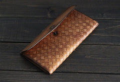 Handmade Mens long leather wallet multi card slots vintage brown gray wallet for men