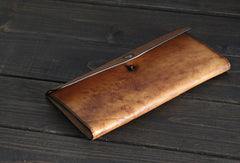Vintage Men long leather wallet men multi card slots vintage brown wallet for him