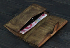 Handmade Men long leather wallet men card slots vintage brown gray wallet for him