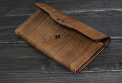 Handmade Men long leather wallet men multi cards vintage gray brown wallet for him