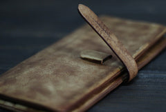 Handmade vintage Mens long leather wallet men multi card brown wallet for men - EverHandmade
