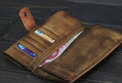 Handmade Men long leather wallet men card slots vintage brown gray wallet for him