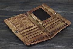 Handmade Men long leather wallet clutch men vintage gray brown wallet for him