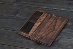 Handmade Mens long leather wallet men multi card vintage brown wallet for men - EverHandmade