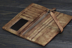 Handmade vintage Mens long leather wallet men multi card brown wallet for men - EverHandmade