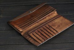 Vintage Men long leather wallet men multi card slots vintage brown wallet for him